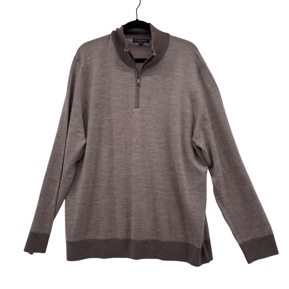 Brooks Brothers Mens Quarter Zip Sweater XXL Merino Wool Tan Quiet Luxury Basic